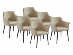 Vente-unique Conjunto de 6 sillas con reposabrazos en piel sintética y metal negro - - MIALOV Beige