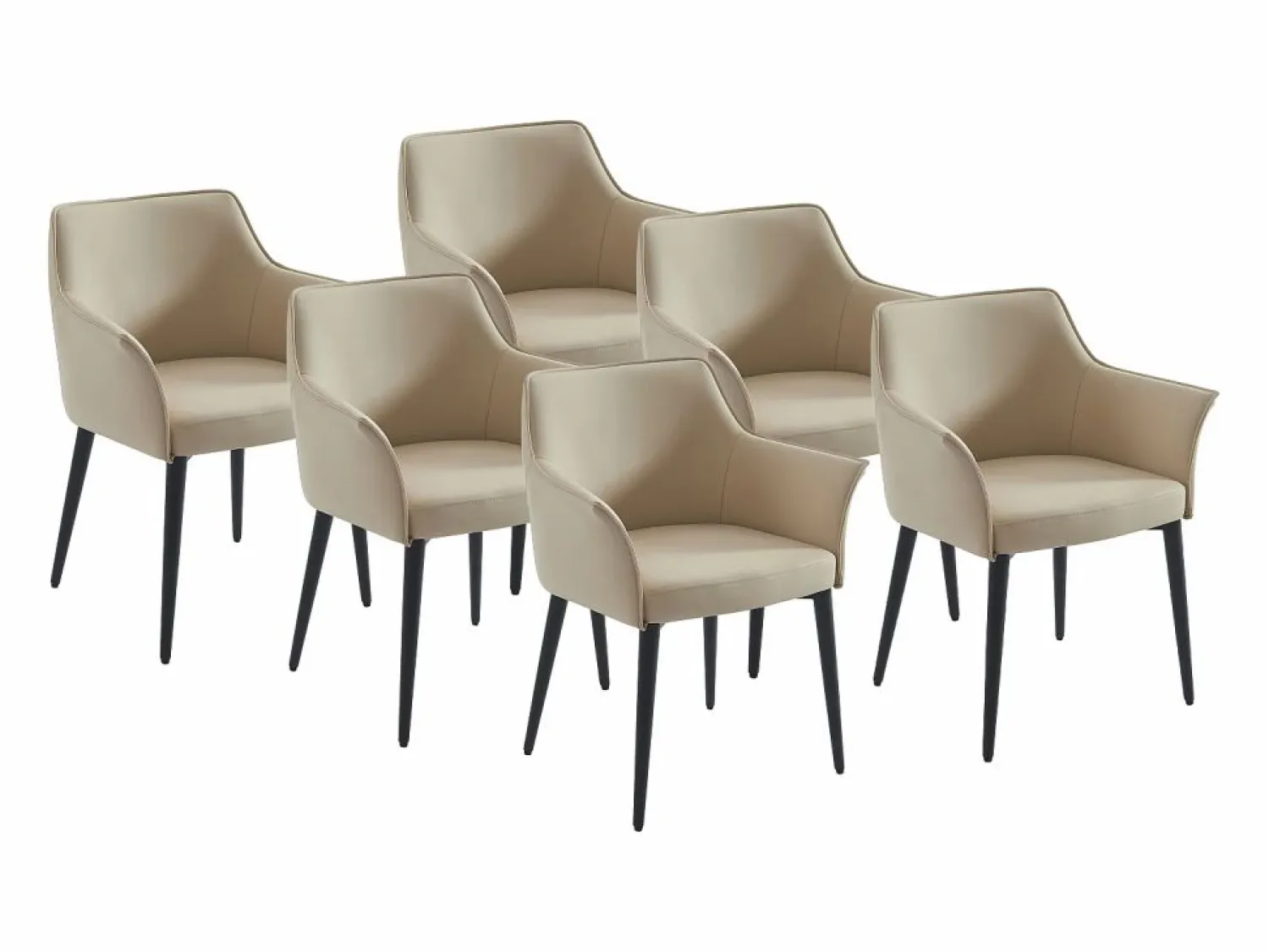 Vente-unique Conjunto de 6 sillas con reposabrazos en piel sintética y metal negro - - MIALOV Beige