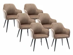 New Vente-unique Conjunto de 6 sillas Con reposabrazos de terciopelo y metal negro - - ELEANA Beige
