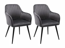 Vente-unique Conjunto de 2 sillas Con reposabrazos - Terciopelo y metal negro - Gris - ELEANA