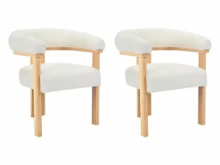 Vente-unique Conjunto de 2 sillas con reposabrazos en tela bouclé y hevea - Blanco y natural - LIVELIA