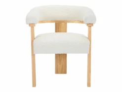 Vente-unique Conjunto de 2 sillas con reposabrazos en tela bouclé y hevea - Blanco y natural - LIVELIA