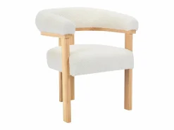 Vente-unique Conjunto de 2 sillas con reposabrazos en tela bouclé y hevea - Blanco y natural - LIVELIA