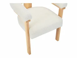 Vente-unique Conjunto de 2 sillas con reposabrazos en tela bouclé y hevea - Blanco y natural - LIVELIA
