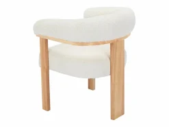 Vente-unique Conjunto de 2 sillas con reposabrazos en tela bouclé y hevea - Blanco y natural - LIVELIA