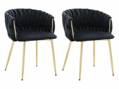Vente-unique Conjunto de 2 sillas de terciopelo y metal dorado - - ELEGANO Negro