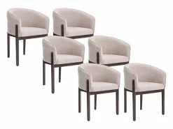 Vente-unique Conjunto de 6 sillas en tela texturizada y madera de hevea natural oscuro - - LYLABA