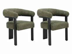 Clearance Vente-unique Conjunto de 2 sillas en tela bouclé y madera de hevea - Verde caqui y negro - LIVELIA Negro / Caqui