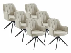 Discount Conjunto de 6 sillas giratorias con reposabrazos en tela y metal negro - - LEJINA Sillas Y Lotes De Sillas