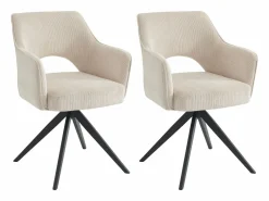 Clearance Conjunto de 2 sillas giratorias de terciopelo acanalado y metal negro - - KONYA Sillas Y Lotes De Sillas