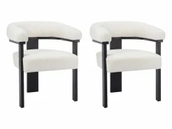 Vente-unique Conjunto de 2 sillas reposabrazos en tela bouclé y madera de Haya - Blanco y negro - LIVELIA