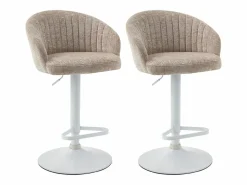 Hot Conjunto de 2 taburetes de bar en tela y metal blanco - Altura regulable - - DORALIZ Muebles De Bar|Taburete Alto