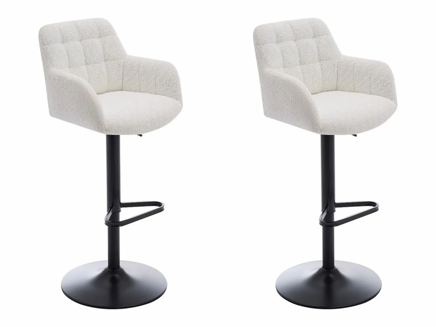 Hot Vente-unique Conjunto de 2 taburetes de bar de tela rizada y metal - Altura ajustable - - PEGA Blanco