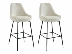 Vente-unique Conjunto de 2 taburetes de bar de tela rizada y metal negro - - TOYBA
