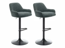 Best Conjunto de 2 taburetes de pana y metal negro - Altura ajustable - Verde - LILIYA Muebles De Bar|Taburete Alto