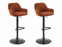 Online Vente-unique Conjunto de 2 taburetes de bar de terciopelo y metal - Altura ajustable - - ELEANA Terracota