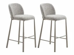 Outlet Conjunto de 2 taburetes en tela texturizada y metal topo - - JIZAK Muebles De Bar|Taburete Alto
