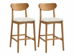 Hot Conjunto de 2 taburetes en tela texturizada y madera de hevea natural - - LERANIA Muebles De Bar|Taburete Alto