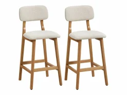 Vente-unique Conjunto de 2 taburetes en tela texturizada y madera de hevea natural - - LEDIRA