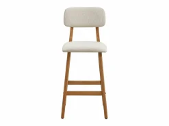 Vente-unique Conjunto de 2 taburetes en tela texturizada y madera de hevea natural - - LEDIRA