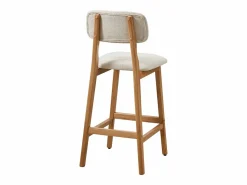 Vente-unique Conjunto de 2 taburetes en tela texturizada y madera de hevea natural - - LEDIRA