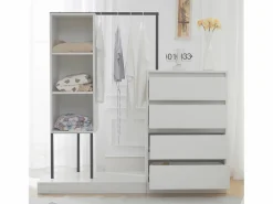 Conjunto de armario con cajones, aparador y barra para colgar ropa, 140x40x135cm.