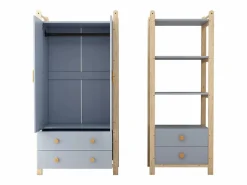 Online Merax Conjunto de armario combinado - armario + estante - con barra + cajones - MDF - Azul