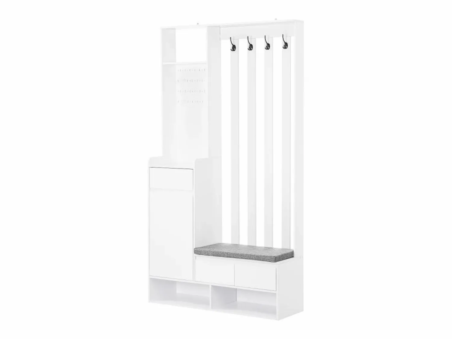 Conjunto de armario con banco de almacenaje, perchero, 4 ganchos, MDF (Alto 180 x Ancho 100 x Fondo 35 cm)