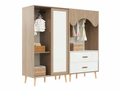 Merax Conjunto de armario infantil - 80(160) x 46 x 141,5 cm - con puertas correderas + 2 cajones - MDF - natural