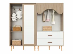 Merax Conjunto de armario infantil - 80(160) x 46 x 141,5 cm - con puertas correderas + 2 cajones - MDF - natural