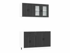 Clearance Conjunto de armarios de cocina "Porto" de 4 piezas de madera de ingeniería negra Cocina Completa