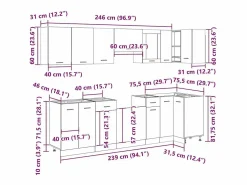 Best vidaxl Conjunto de armarios de cocina de 11 piezas "Lyon" de madera de ingeniería de madera vieja Color natural claro