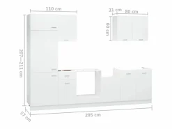 Best Conjunto de armarios de cocina de 7 piezas "Lyon" de madera de ingeniería blanca Cocina Completa