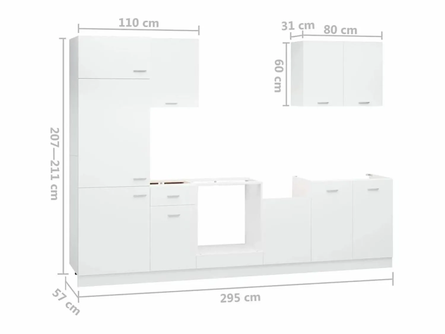 Best Conjunto de armarios de cocina de 7 piezas "Lyon" de madera de ingeniería blanca Cocina Completa