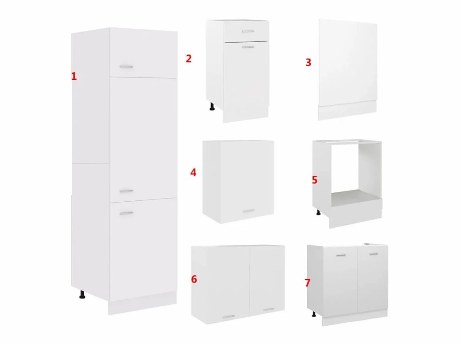 Best Conjunto de armarios de cocina de 7 piezas "Lyon" de madera de ingeniería blanca Cocina Completa