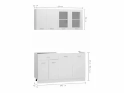 Best vidaxl Conjunto de armarios de cocina de 4 piezas "Lyon" de en madera de ingeniería blanca Blanco
