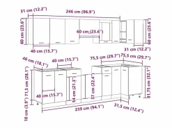Sale Conjunto de armarios de cocina de 11 piezas "Lyon" de madera de ingeniería de roble artesanal Cocina Completa
