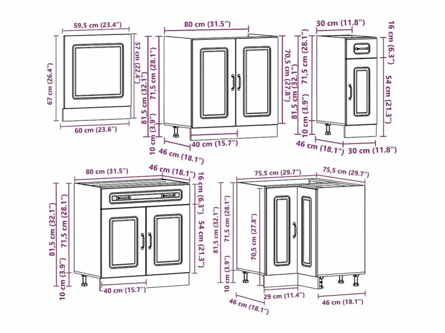 New Conjunto de armarios de cocina de 11 piezas "Kalmar" de madera de ingeniería de roble marrón Cocina Completa