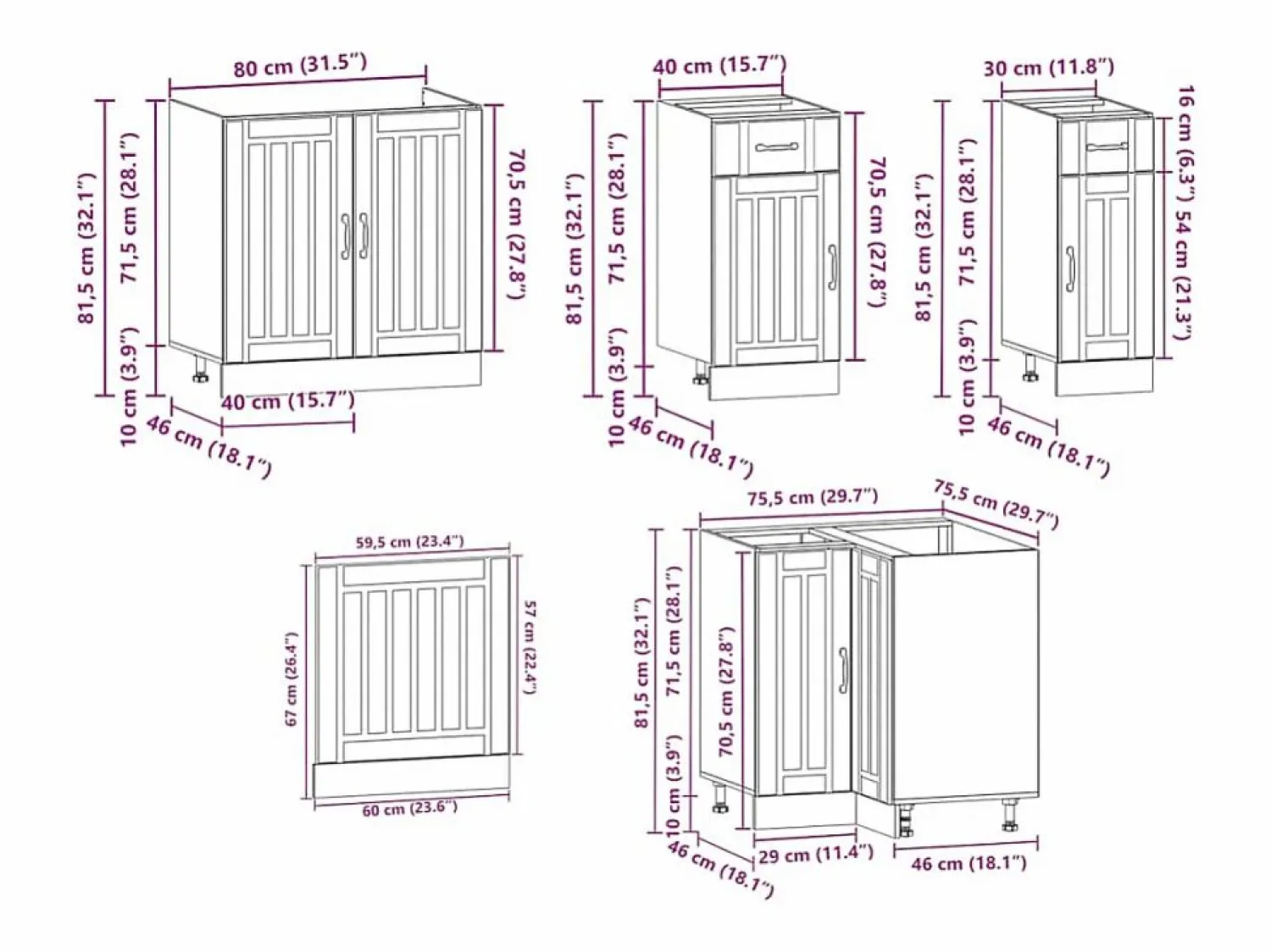 Conjunto de armarios de cocina de 11 piezas "Kalmar" de madera de ingeniería de roble marrón Cocina Completa