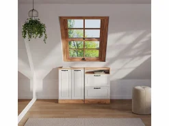 Vicco Conjunto de armarios para techo inclinado casa de campo blanca/roble dorado 120x46x81.6 rion