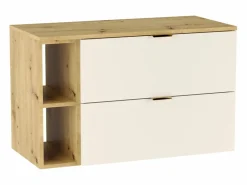 Conjunto de baño 100 cm Cashmere / Roble Nogal Armario con encimera y estantería + Columna Orio