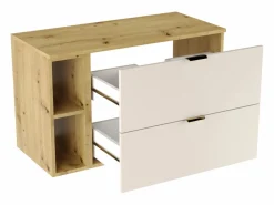 Conjunto de baño 100 cm Cashmere / Roble Nogal Armario con encimera y estantería + Columna Orio
