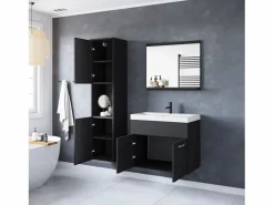 Best Conjunto de baño colgante con lavabo, espejo y columnas, mate Negro