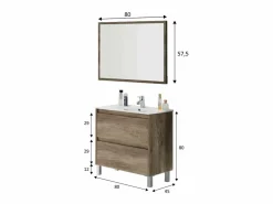 Sale Conjunto de baño Dakota lavabo + mueble de lavabo + espejo nordik Color natural oscuro