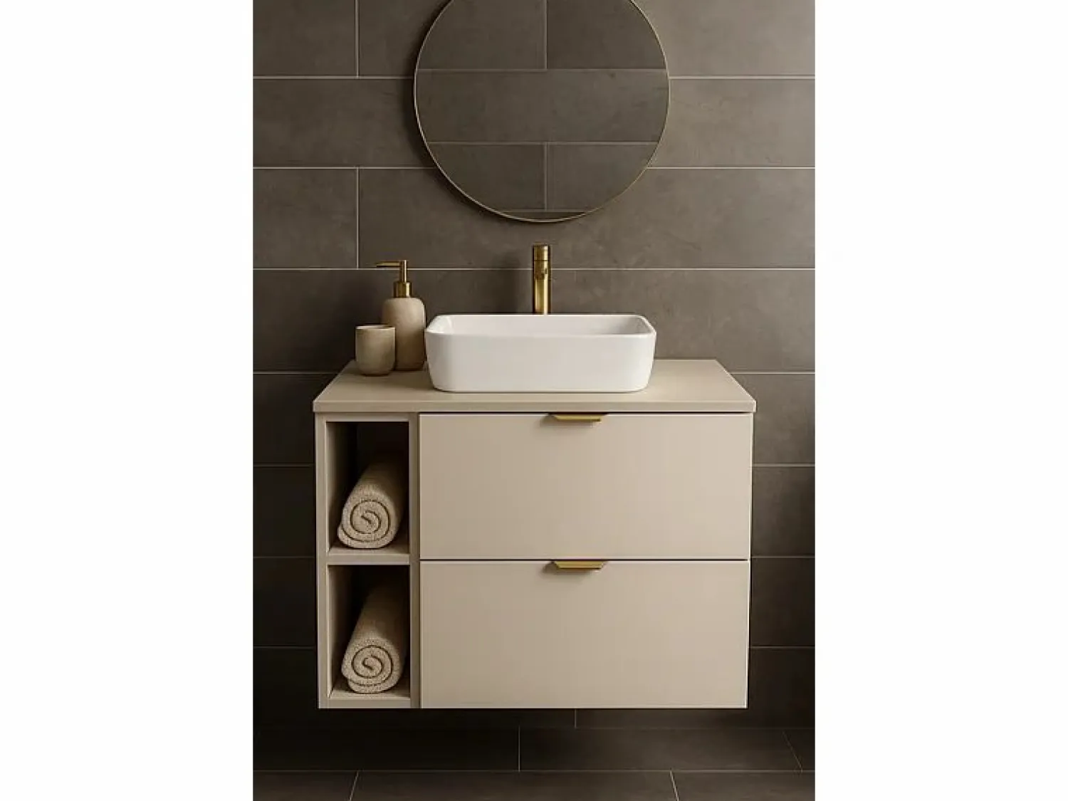 Discount Conjunto de baño de cachemira de 80 cm. Armario con encimera y estantería Orio. Mueble De Lavabo