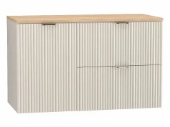 New Conjunto de baño de cachemira 100 cm Armario Encimera Nogal Armario con cesta Columna Frentes ranurados Beige