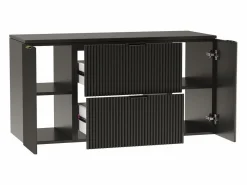 Sale Conjunto de baño 120 cm Armario Encimera Columna Frentes ranurados Negro
