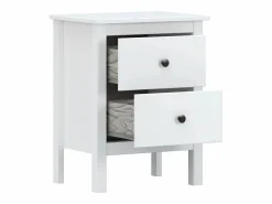 Hot Conjunto de cabecero de 155x45cm y Dos mesitas de Noche de 2 cajones en Madera Maciza en color Blanco