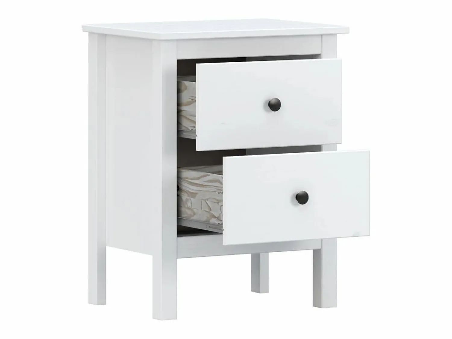 Hot Conjunto de cabecero de 155x45cm y Dos mesitas de Noche de 2 cajones en Madera Maciza en color Blanco