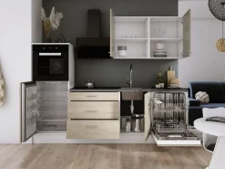 Conjunto de cocina: Blanco Mate, Roble Sonoma, dimensiones: ancho: 250 cm, alto: 220 cm, fondo: 60 cm